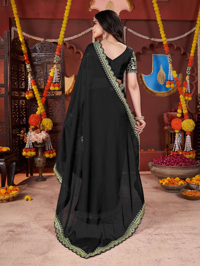 women solid with bordered saree with blouse - 22357831 -  Standard Image - 3