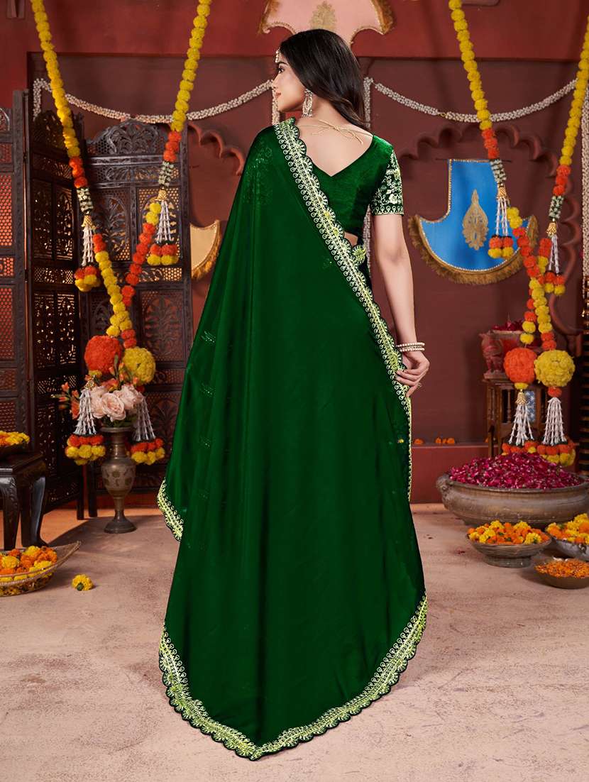 women solid with bordered saree with blouse - 22357832 -  Standard Image - 3