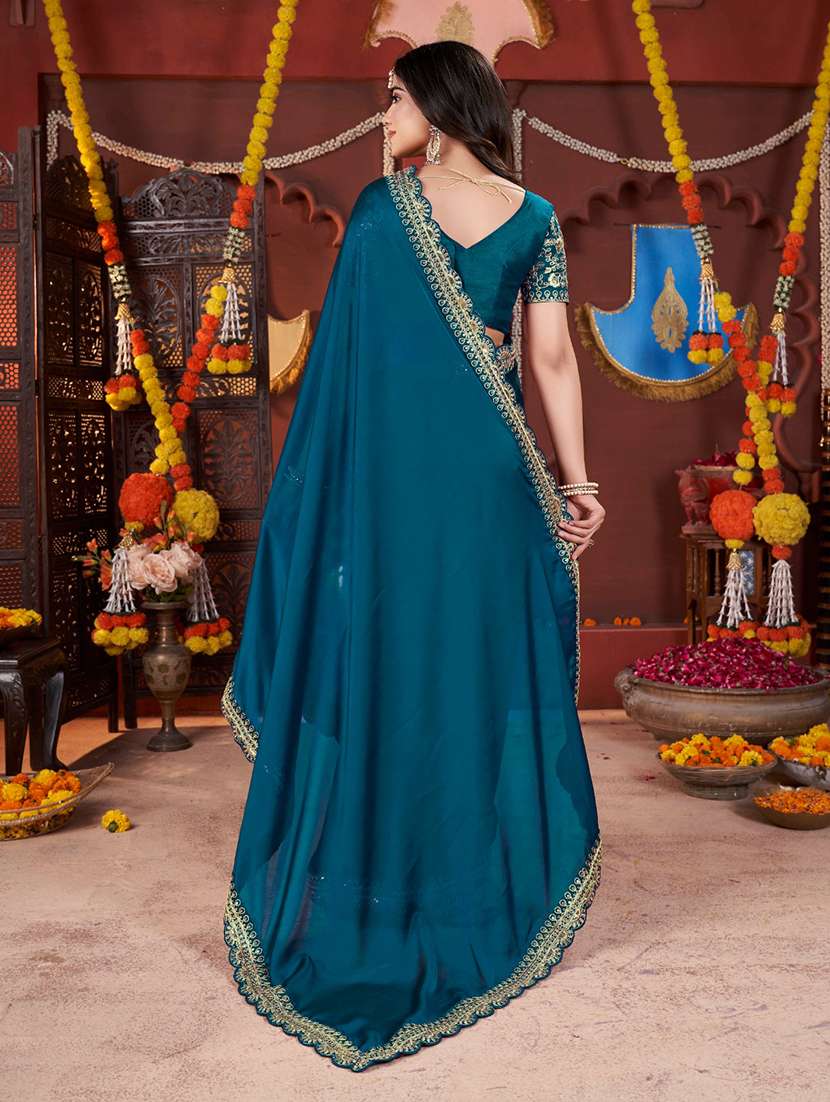 women solid with bordered saree with blouse - 22357834 -  Standard Image - 3