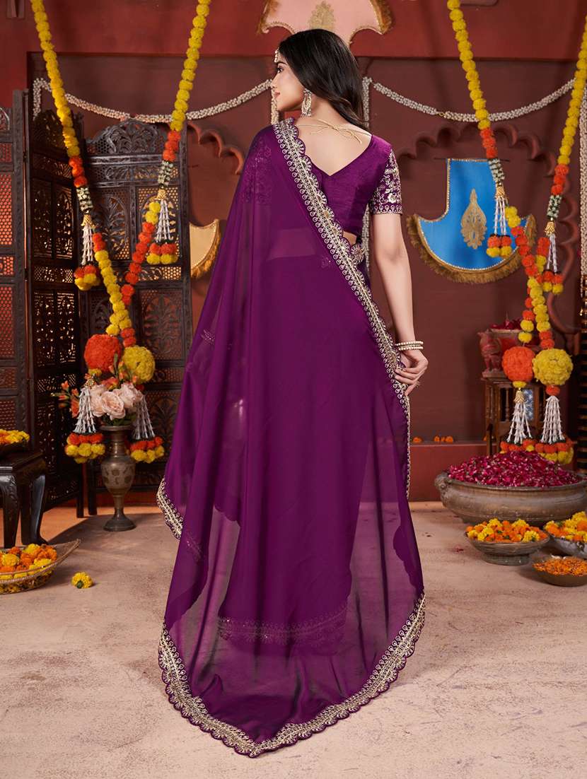 women solid with bordered saree with blouse - 22357835 -  Standard Image - 3