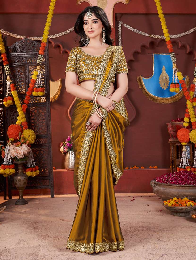 women solid with bordered saree with blouse - 22357837 -  Standard Image - 3