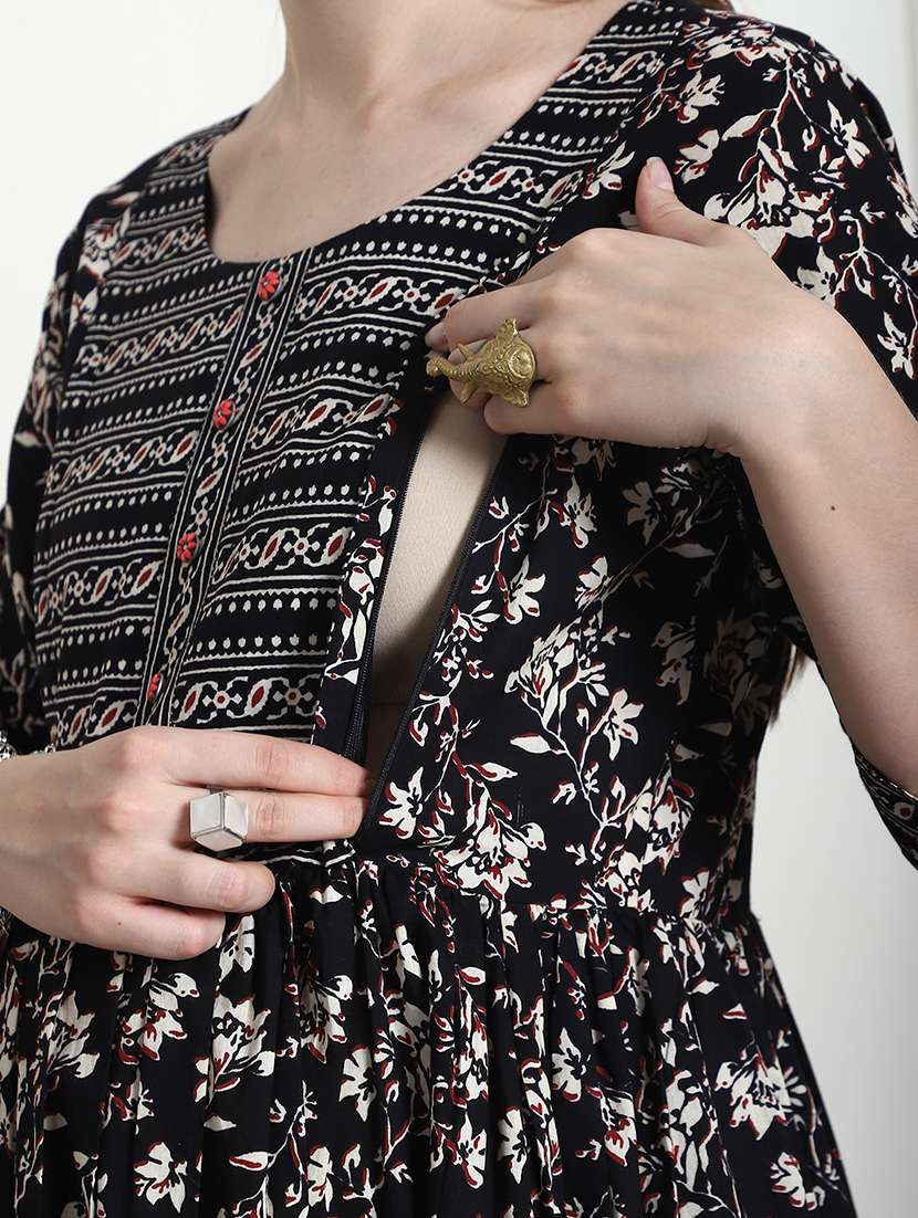 women printed three quarter sleeve maternity wear dress - 22357839 -  Standard Image - 5