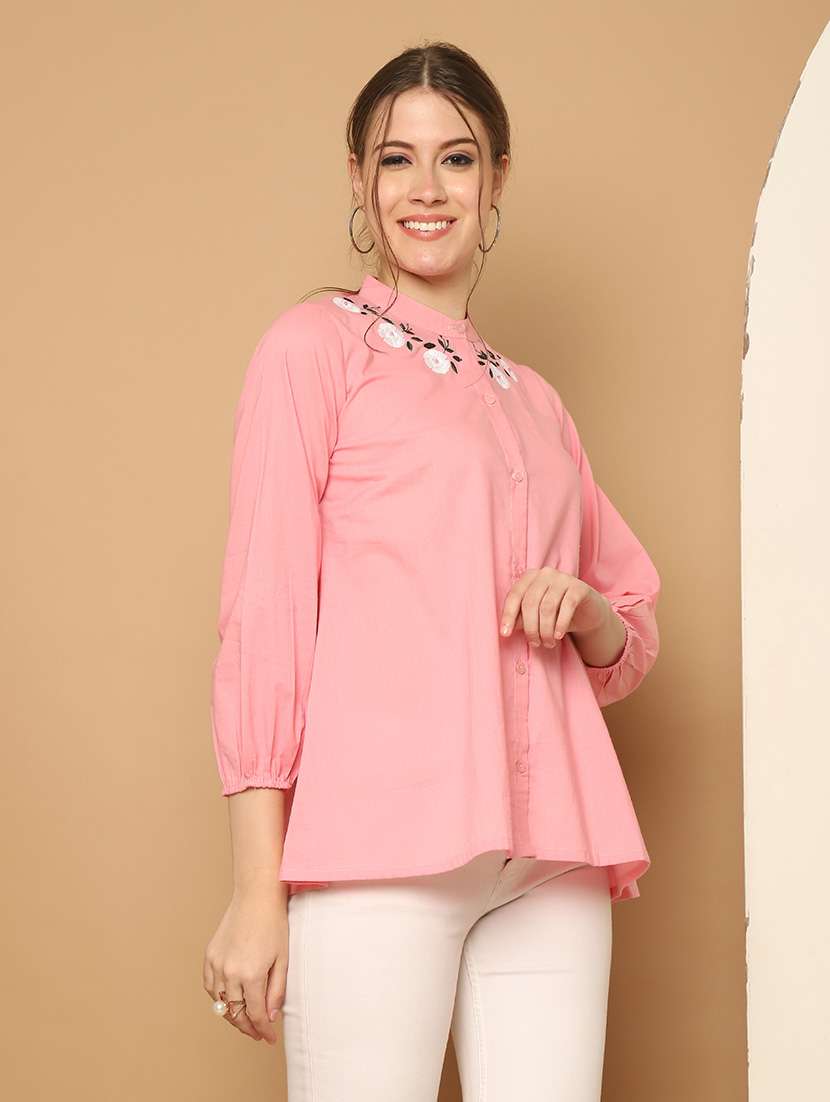 women solid three quarter sleeve ethnic top