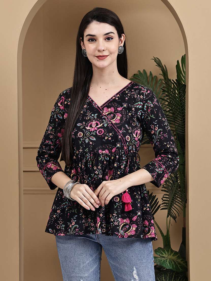 women floral three quarter sleeve ethnic top