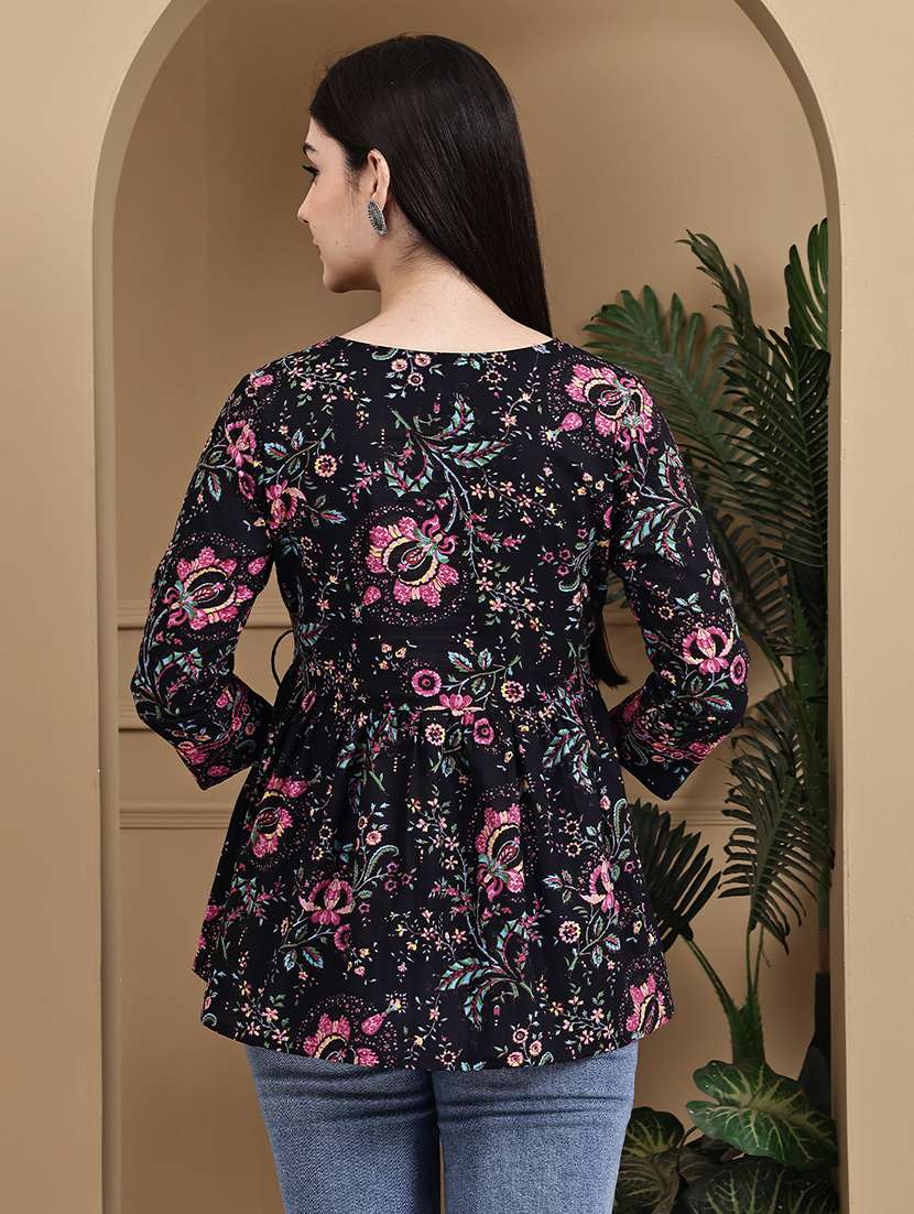 women floral three quarter sleeve ethnic top - 22357920 -  Standard Image - 3