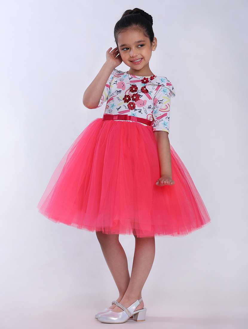 girls printed puff sleeve fit & flare dress