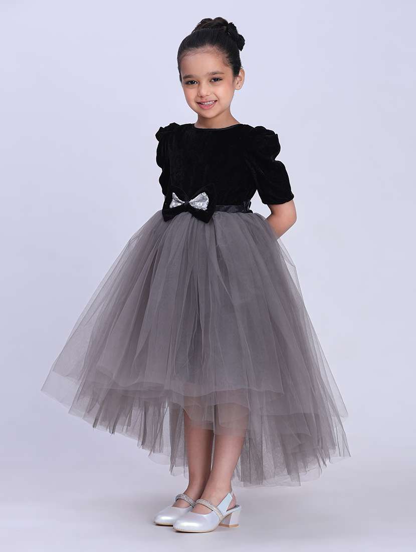 girls self designed puff sleeve high low dress