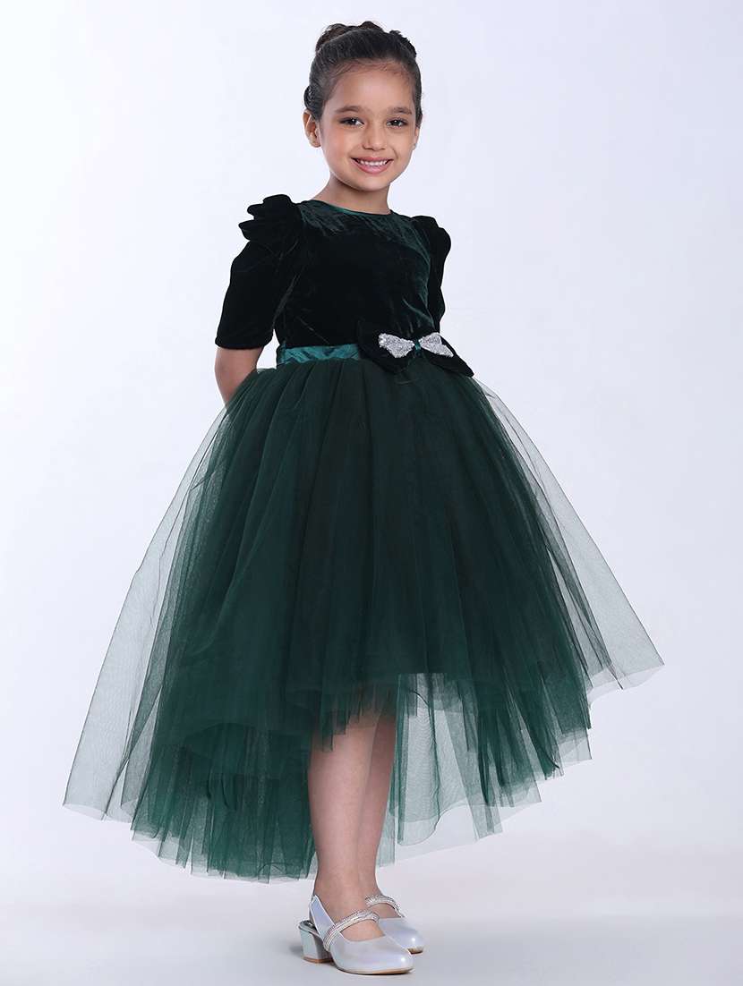 girls self designed puff sleeve high low dress