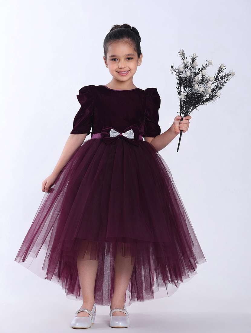 women self designed puff sleeve high low dress