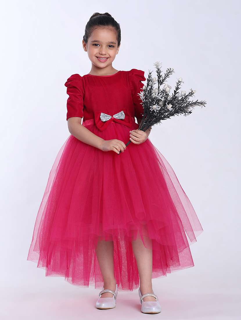 women self designed puff sleeve high low dress