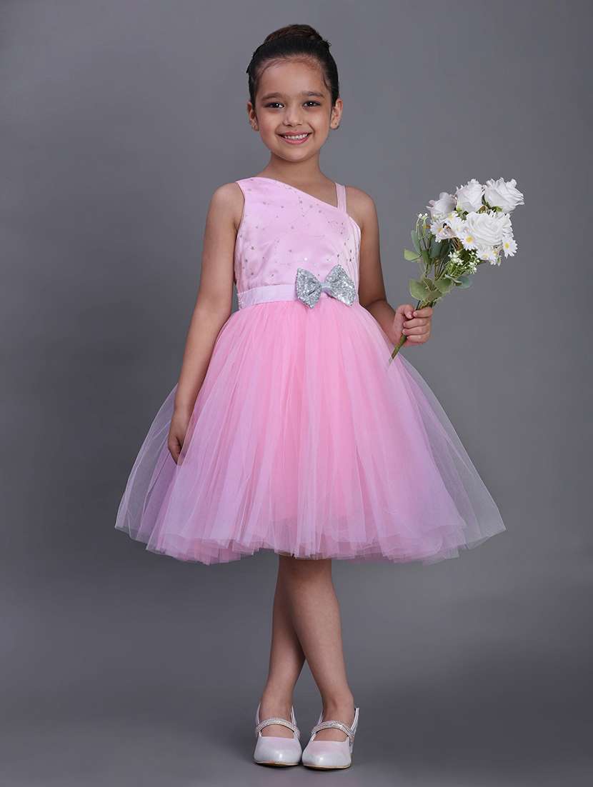 girls embellished single shoulder fit & flare dress