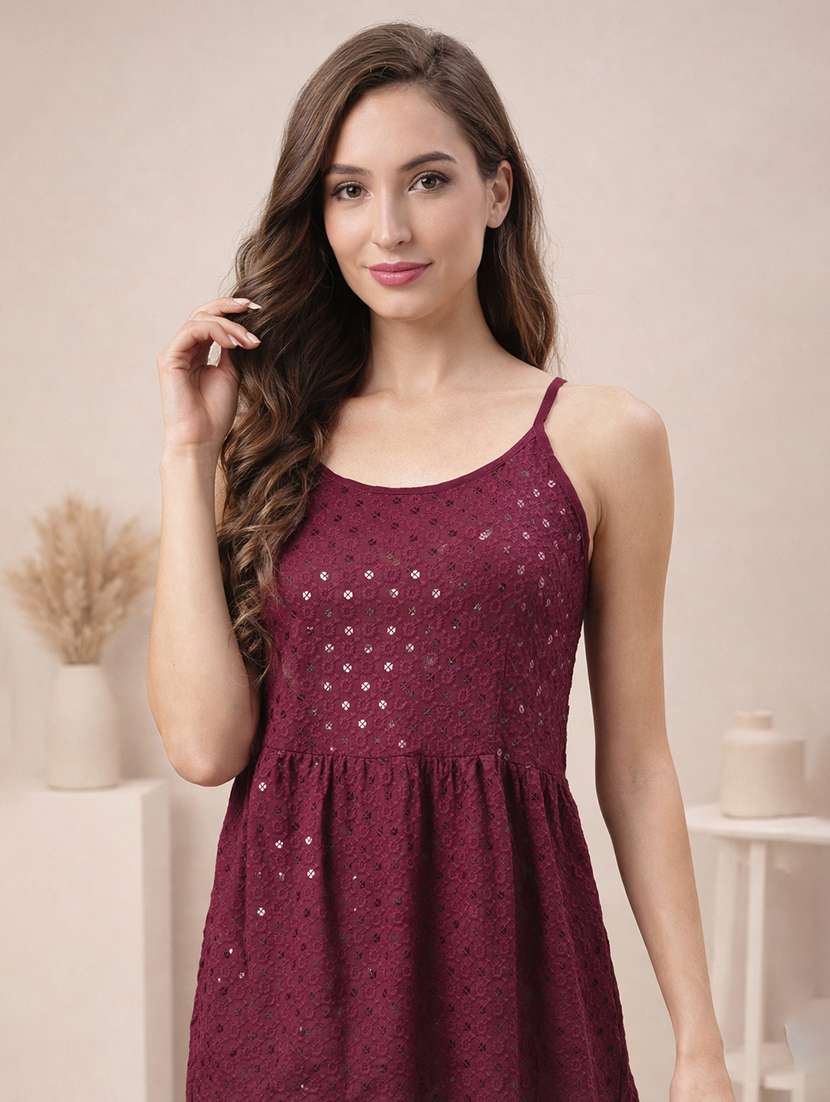 women embellished shoulder strap flared kurti