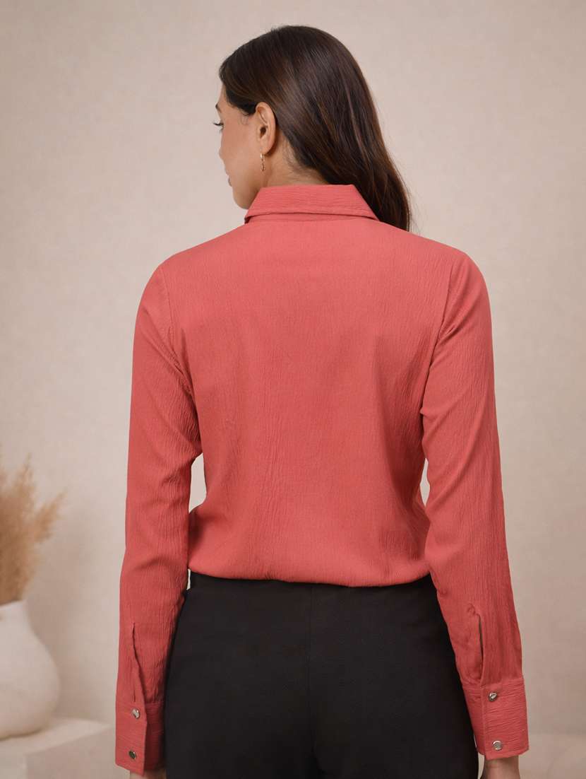 women solid collared long sleeve shirt - 22357978 -  Standard Image - 3