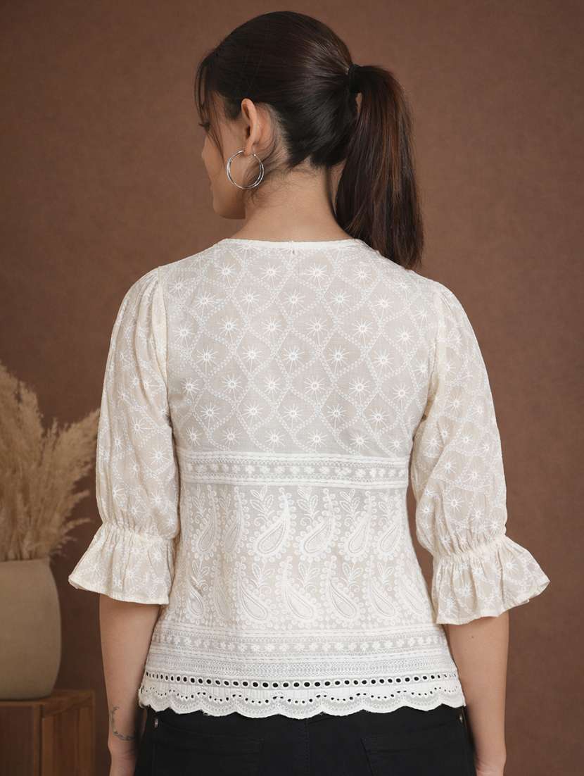 women embroidered puff sleeve straight top - 22357983 -  Standard Image - 3