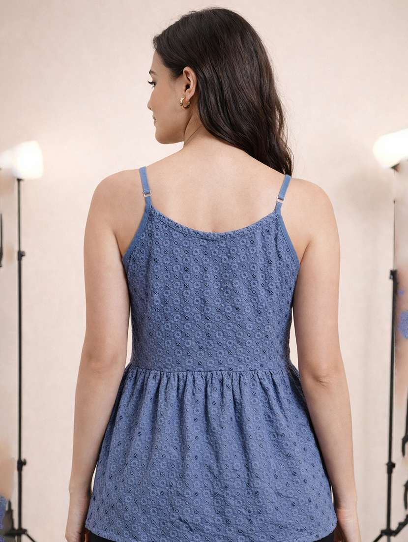 women embroidered shoulder strap peplum top - 22357989 -  Standard Image - 3