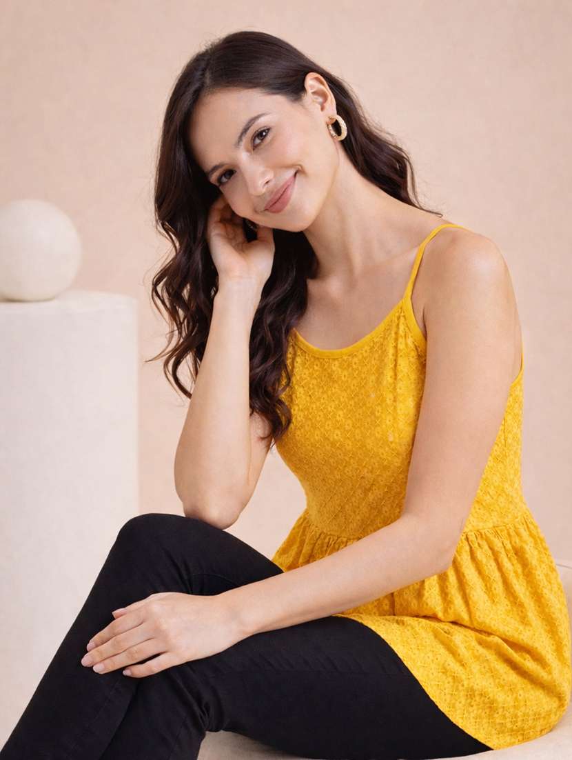 women embroidered shoulder strap peplum top