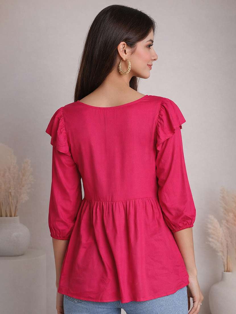 women embroidered round neck peplum top - 22357995 -  Standard Image - 3