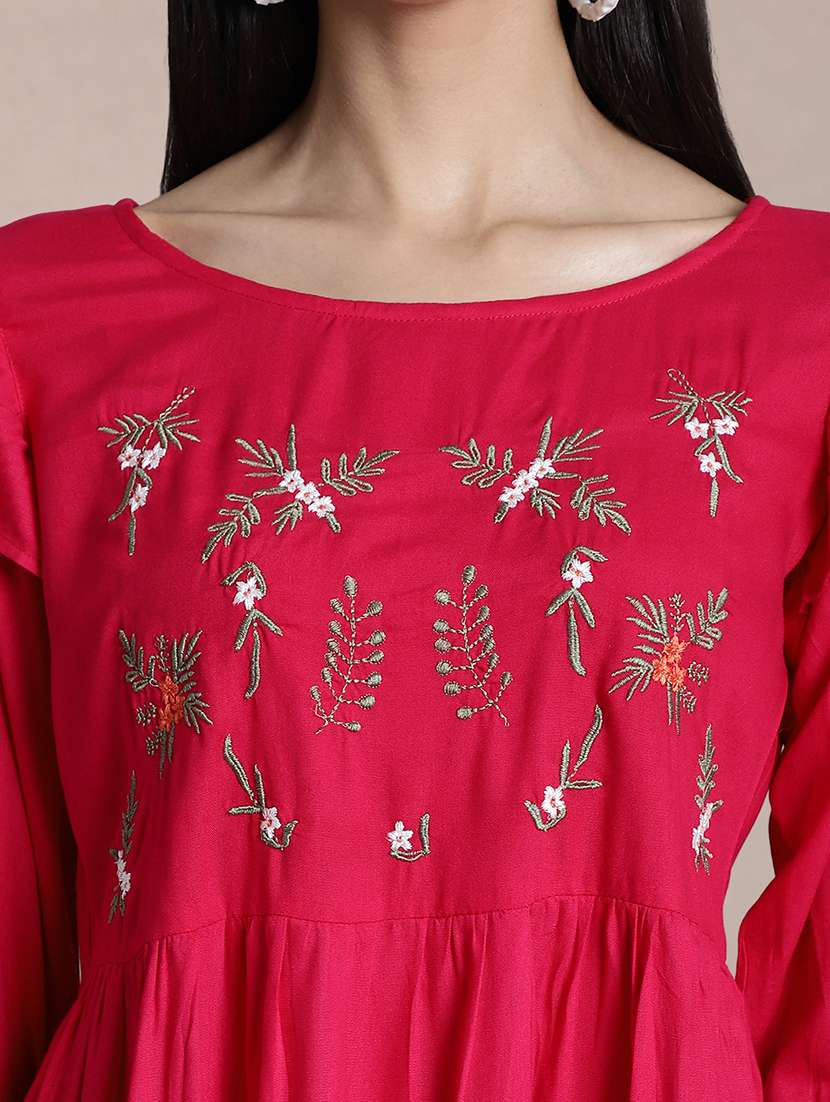 women embroidered round neck peplum top - 22357995 -  Standard Image - 5