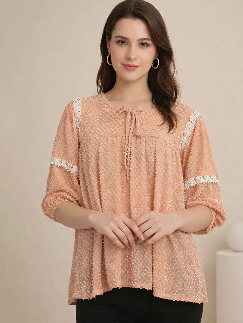 women self designed tie-up neck a-line top