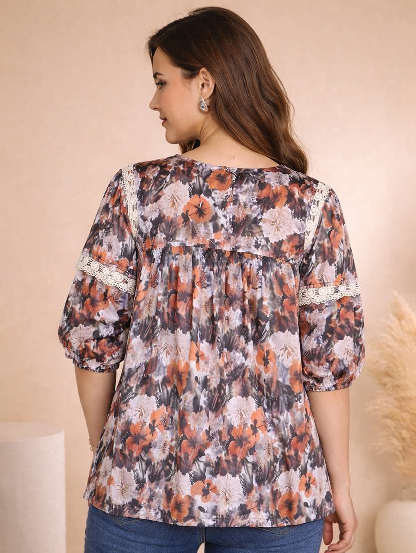 women floral print puff sleeve a-line top - 22357998 -  Standard Image - 3