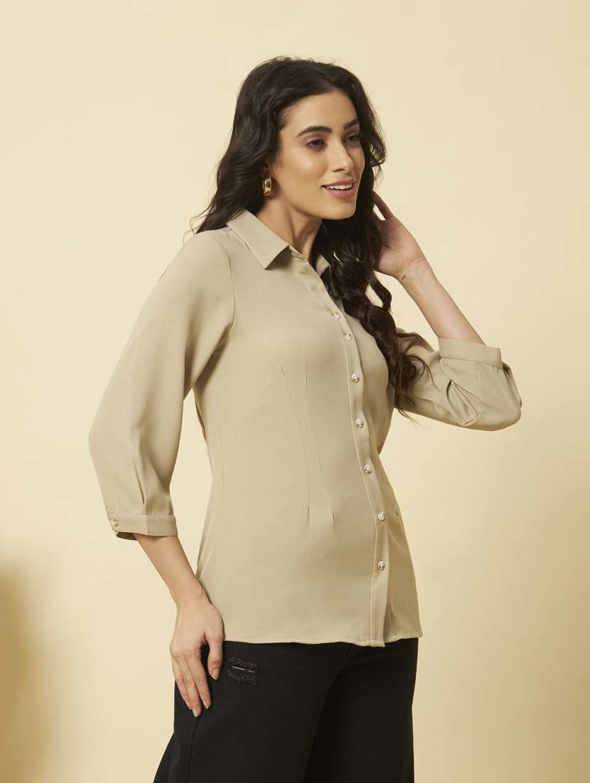 women solid collared three quarter sleeve shirt - 22358000 -  Standard Image - 5
