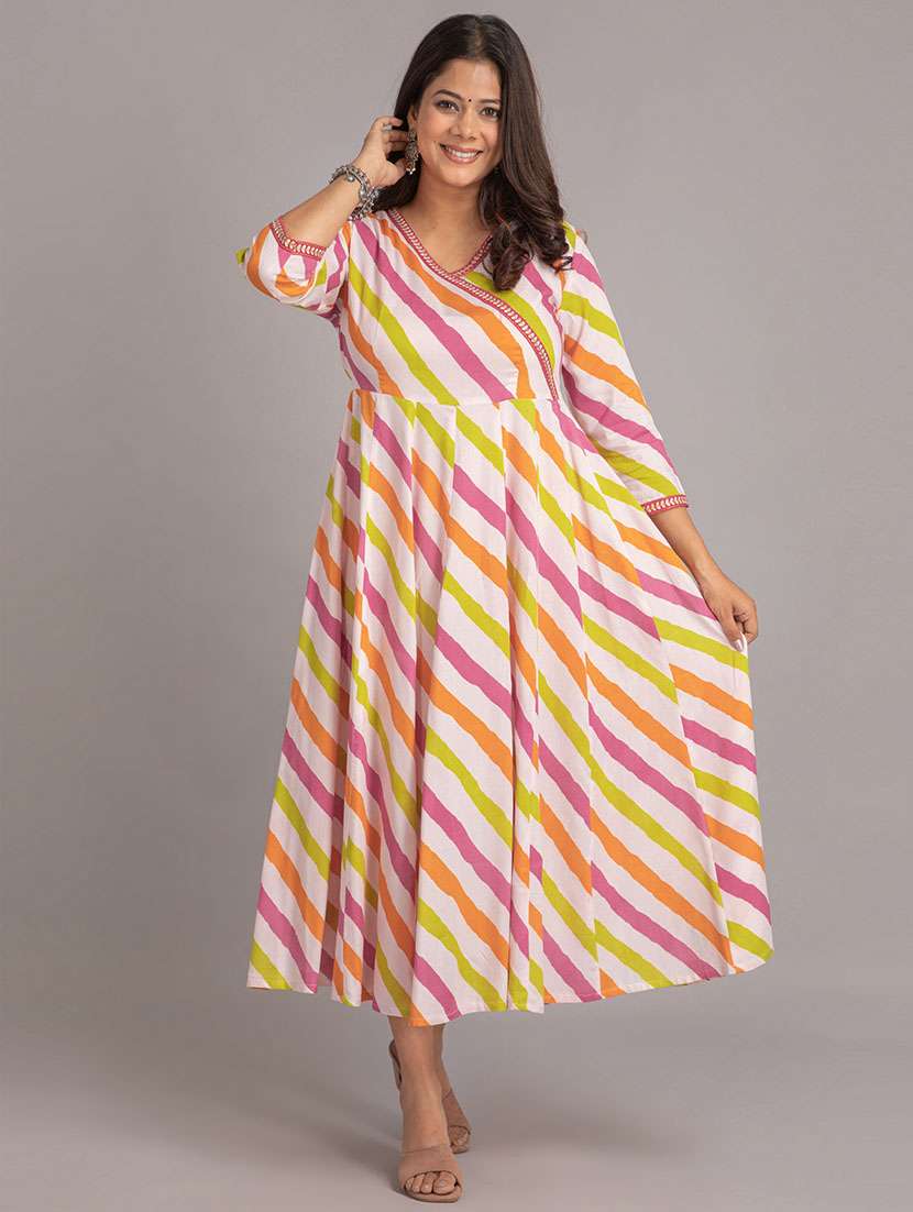 women leheriya three quarter sleeve flared kurta