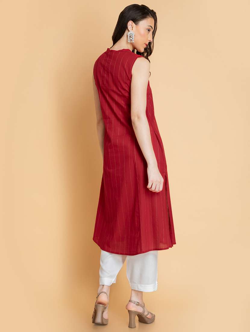 women striped sleeveless a-line kurta - 22358070 -  Standard Image - 5