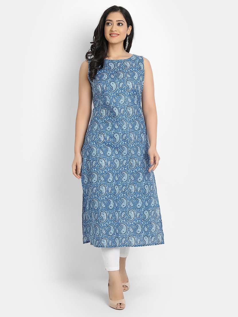 women paisley sleeveless straight kurta