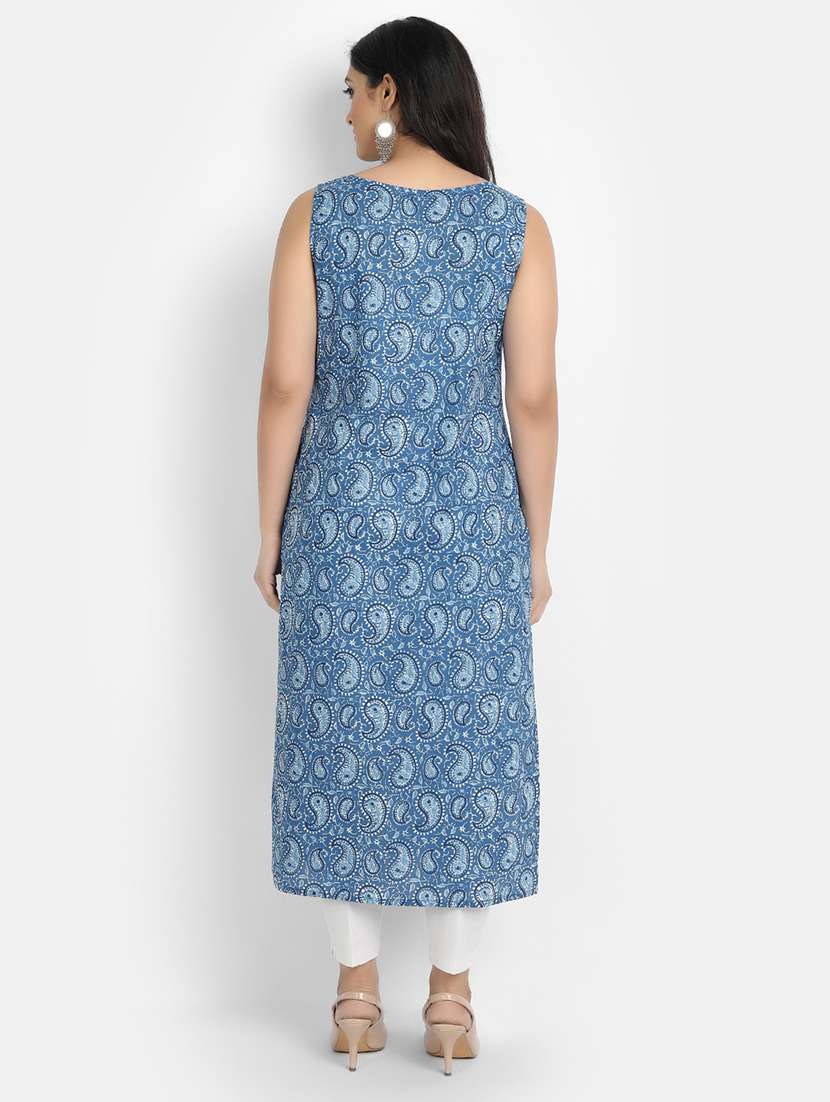 women paisley sleeveless straight kurta - 22358072 -  Standard Image - 3