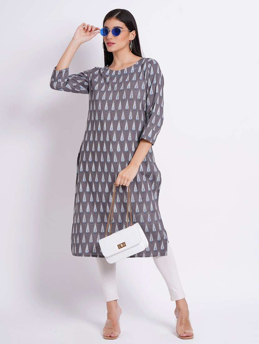 women printed three quarter sleeve straight kurta