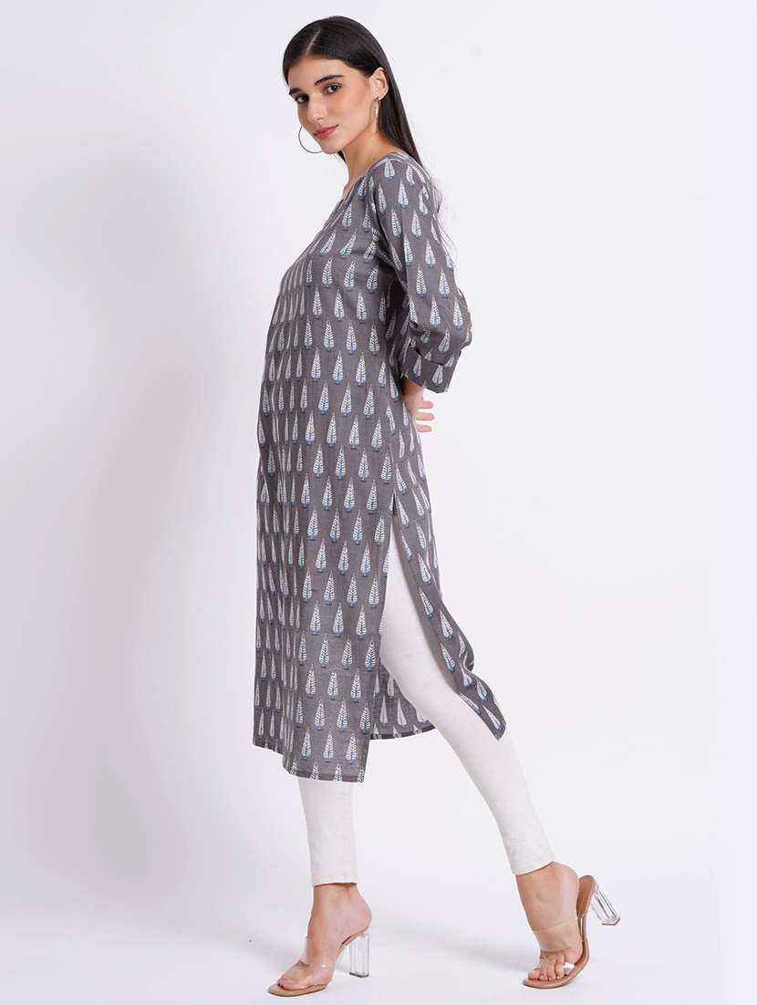 women printed three quarter sleeve straight kurta - 22358073 -  Standard Image - 3