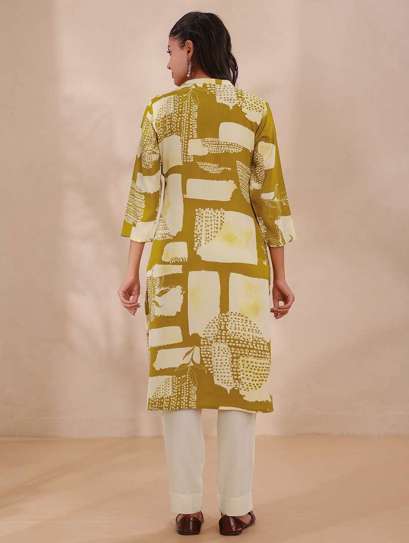 women printed three quarter sleeve straight kurta - 22358076 -  Standard Image - 3