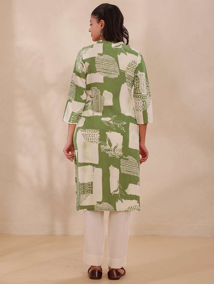 women printed three quarter sleeve straight kurta - 22358077 -  Standard Image - 3