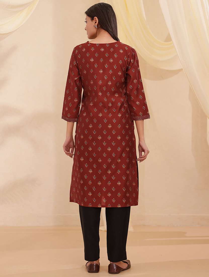 women printed three quarter sleeve straight kurta - 22358081 -  Standard Image - 3