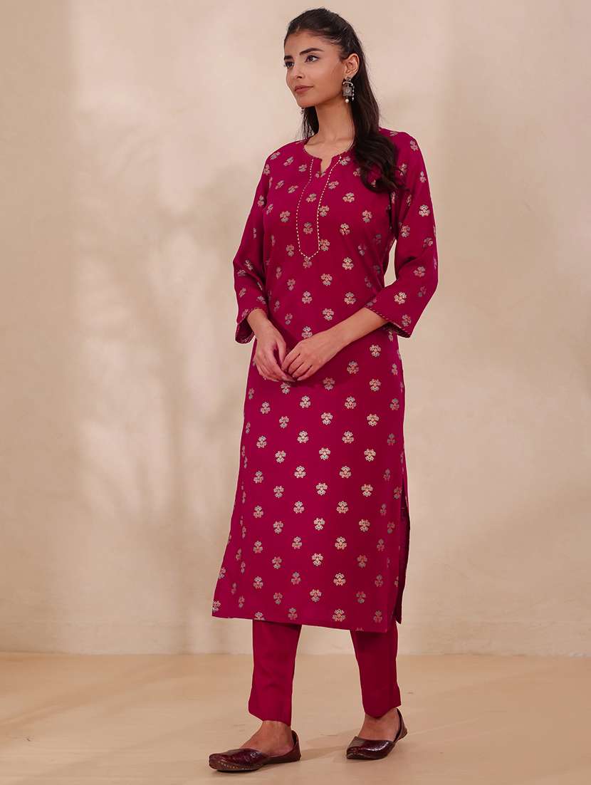 women printed three quarter sleeve straight kurta - 22358082 -  Standard Image - 3