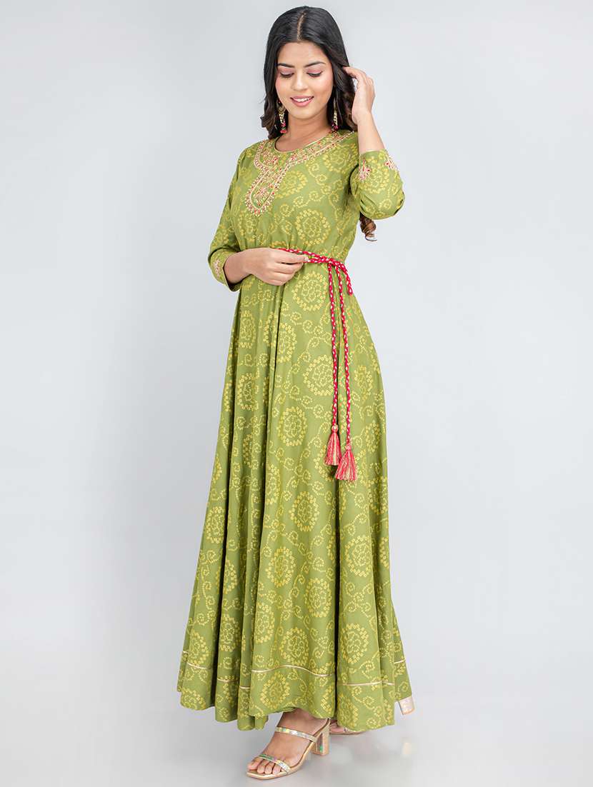 women foil printed three quarter sleeve ethnic dress - 22358139 -  Standard Image - 3