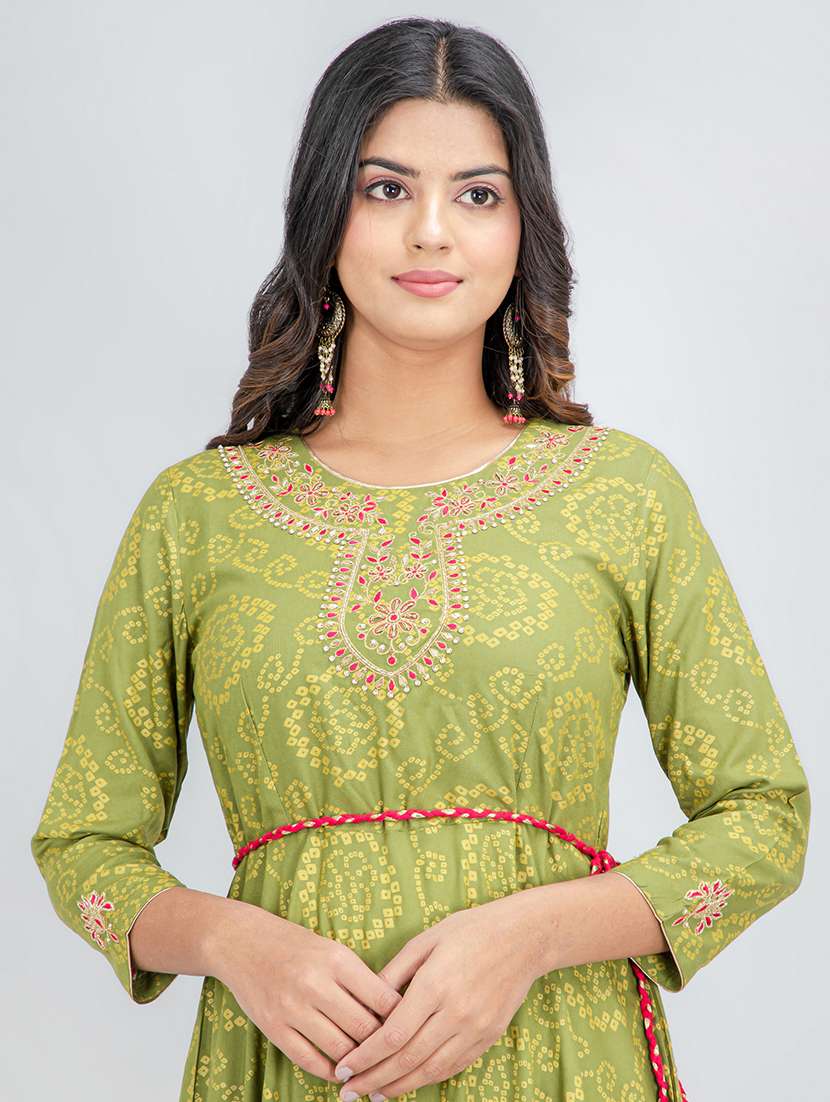 women foil printed three quarter sleeve ethnic dress - 22358139 -  Standard Image - 5