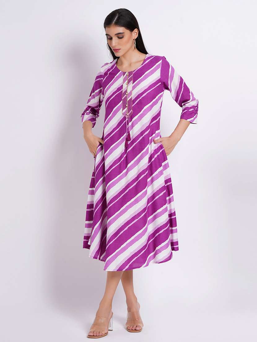 women leheriya three quarter sleeve a-line ethnic dress - 22358141 -  Standard Image - 3