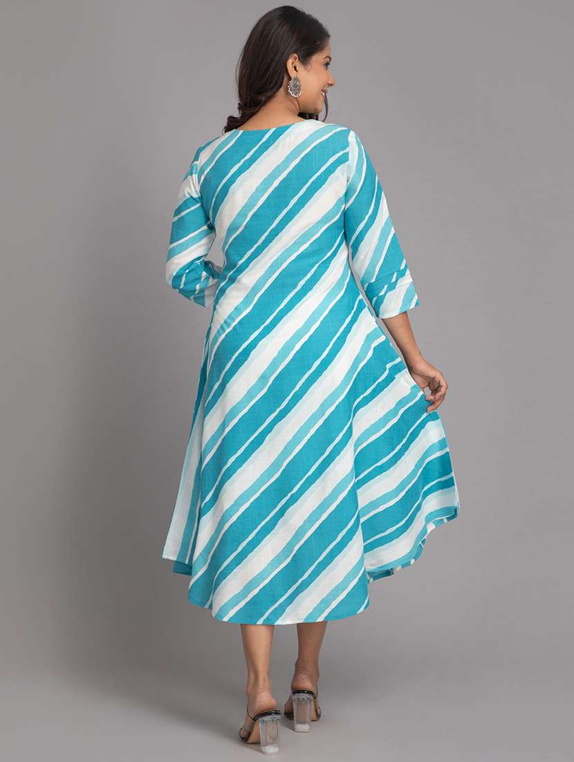 women leheriya three quarter sleeve a-line ethnic dress - 22358142 -  Standard Image - 5