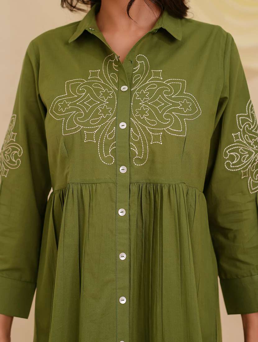 women solid with work three quarter sleeve tiered ethnic dress - 22358143 -  Standard Image - 3