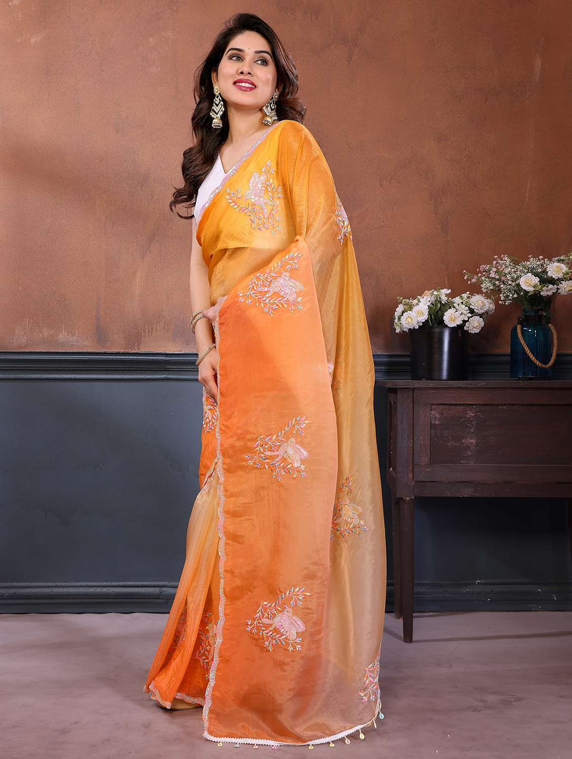 women ombre embroidered saree with blouse - 22358151 -  Standard Image - 3