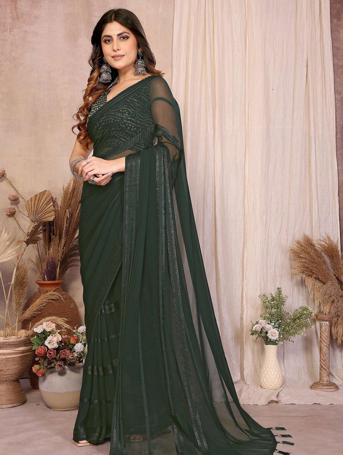 women striped embellished  saree with blouse - 22358157 -  Standard Image - 3