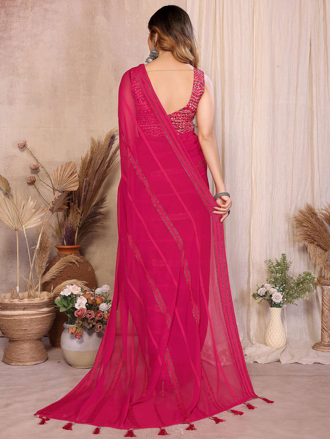 women striped embellished  saree with blouse - 22358158 -  Standard Image - 3