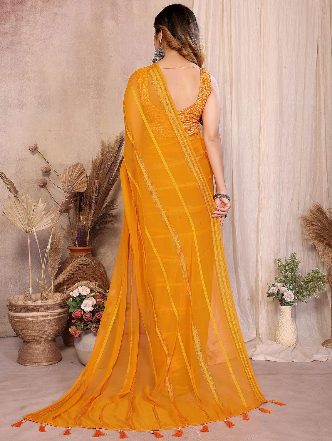 women striped embellished  saree with blouse - 22358162 -  Standard Image - 3