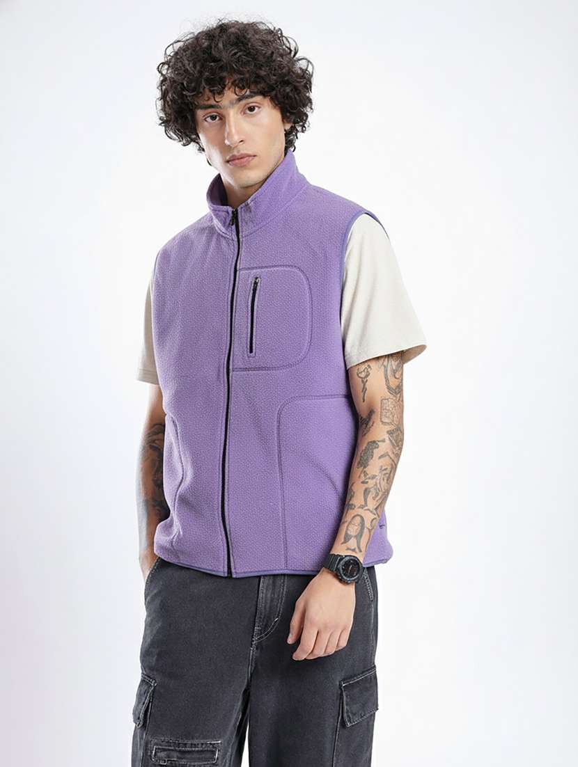 men solid sleeveless regular fit sweatshirt