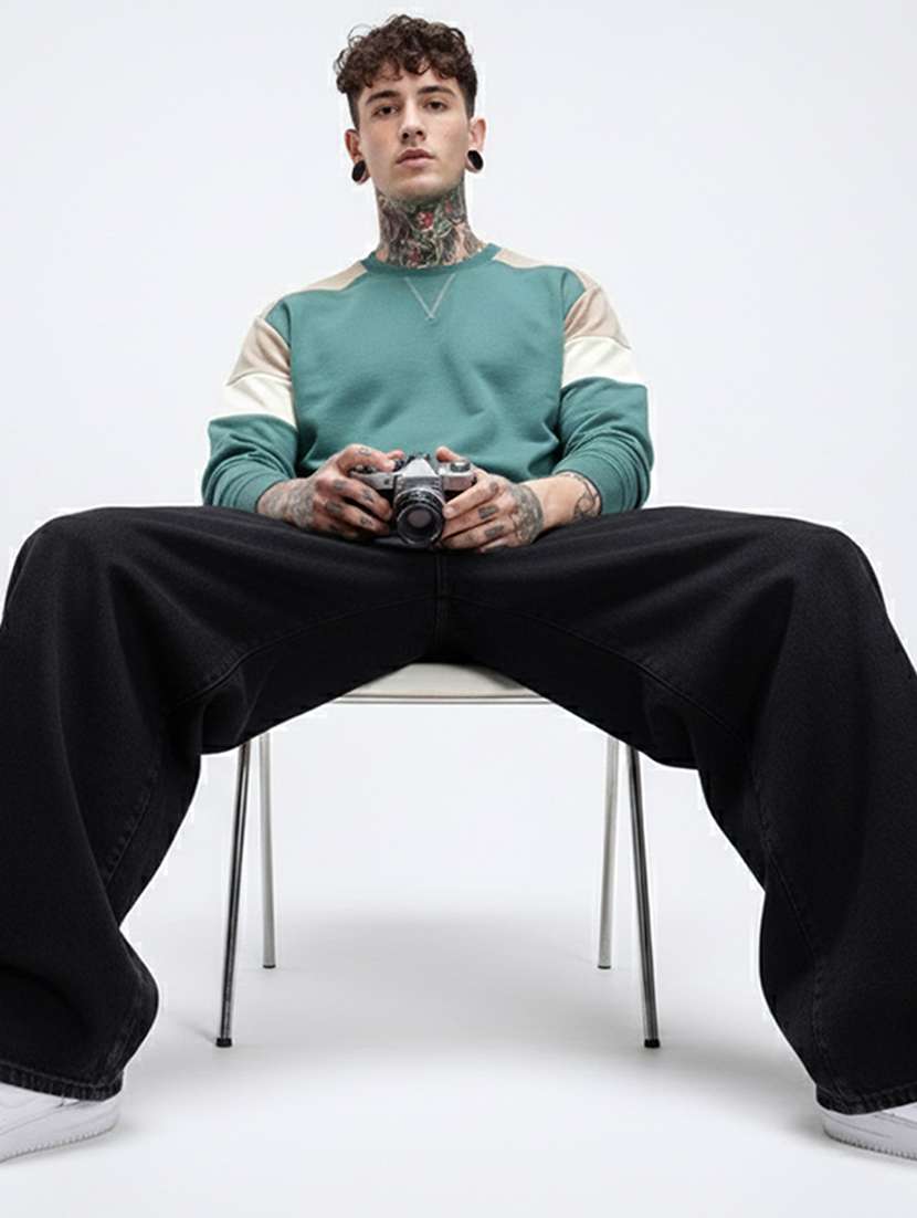 men color block long sleeve regular fit sweatshirt - 22358285 -  Standard Image - 3