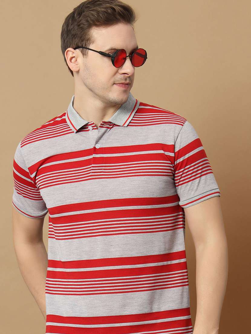 men striped short sleeve regular fit polo t-shirt