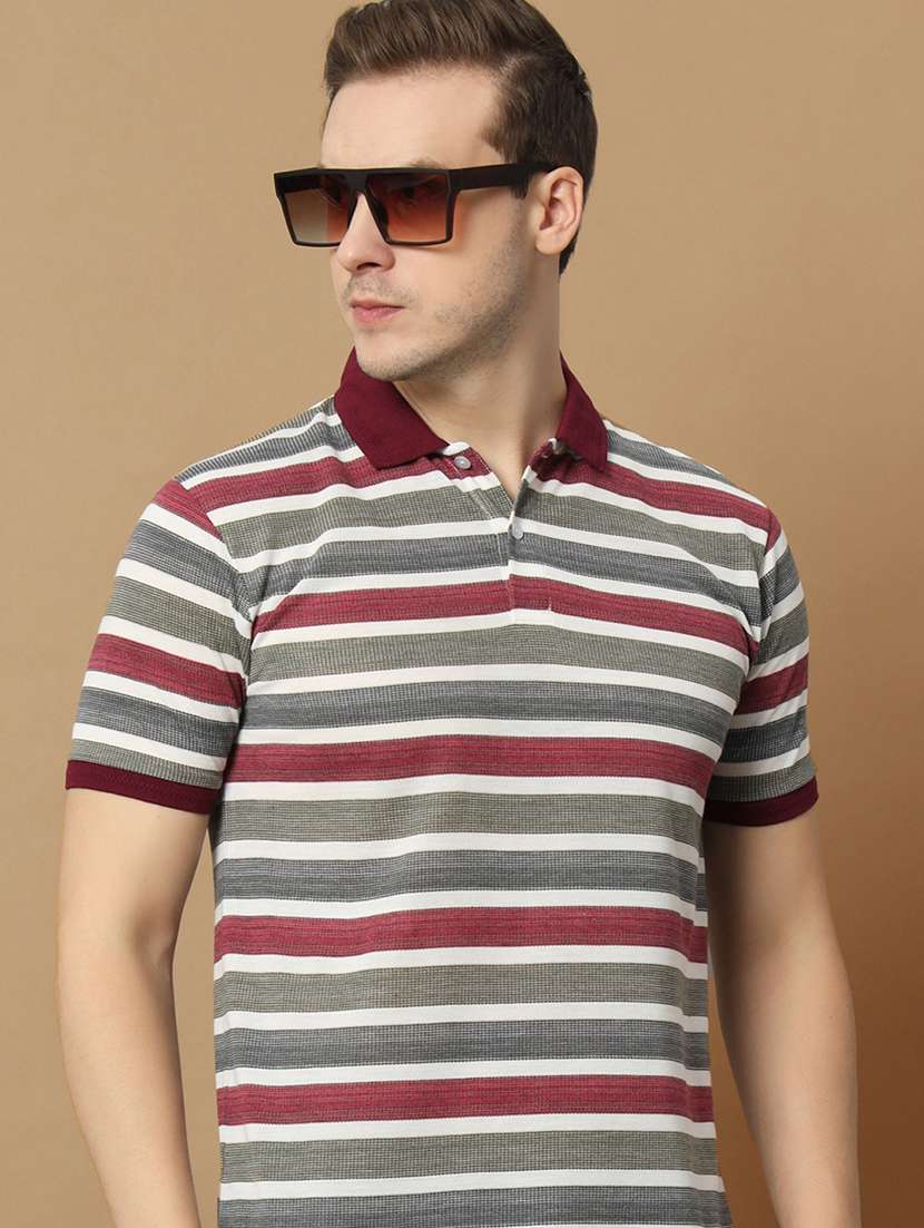 men striped short sleeve regular fit polo t-shirt