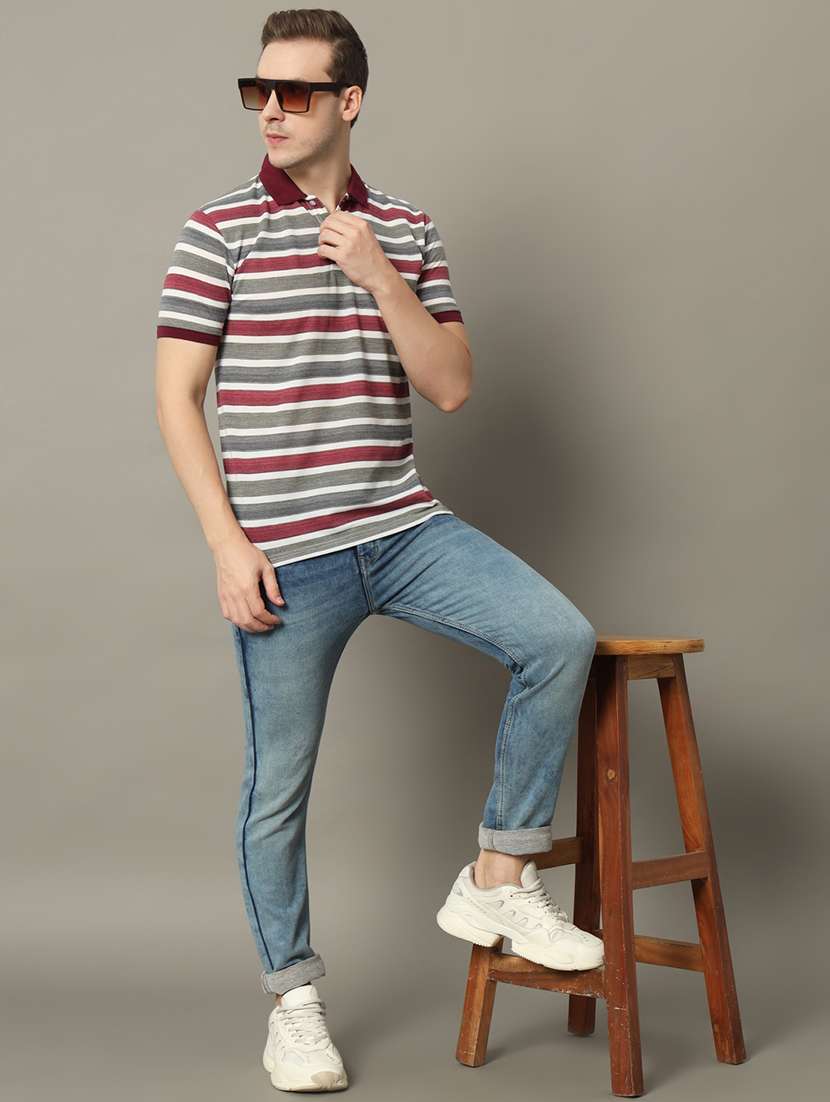 men striped short sleeve regular fit polo t-shirt - 22358344 -  Standard Image - 3