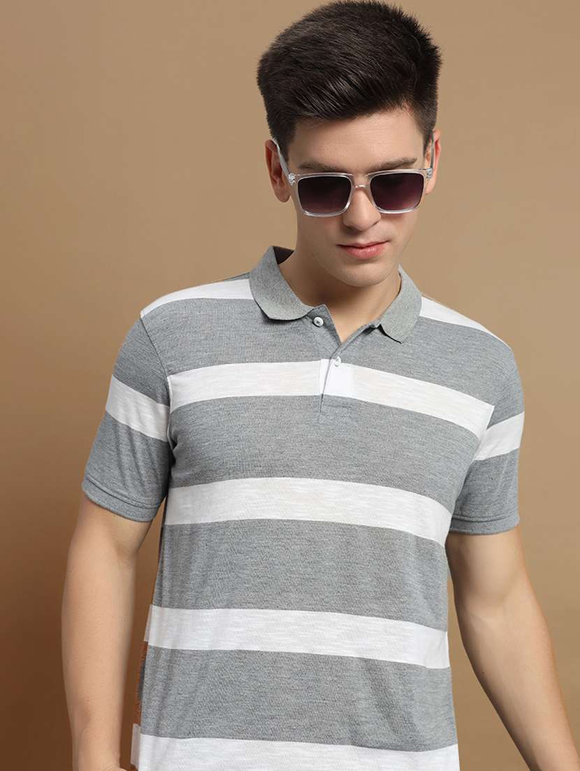 men striped short sleeve regular fit polo t-shirt